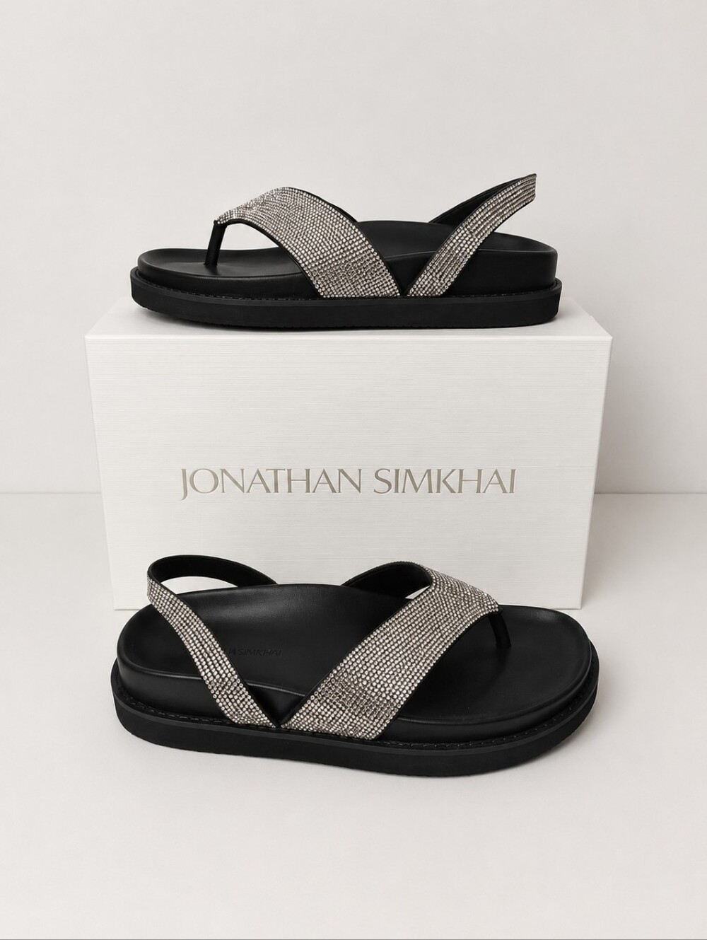 Jonathan Simkhai Crystal Embellished Platform Sandals Black Silver Sz 39 US 8.5